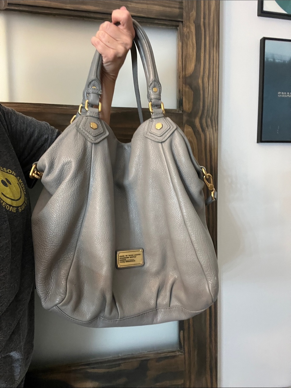 Marc by Marc Jacobs Gray Pebbled Leather Shoulder Bag with Gold Hardware - Picture 4 of 5